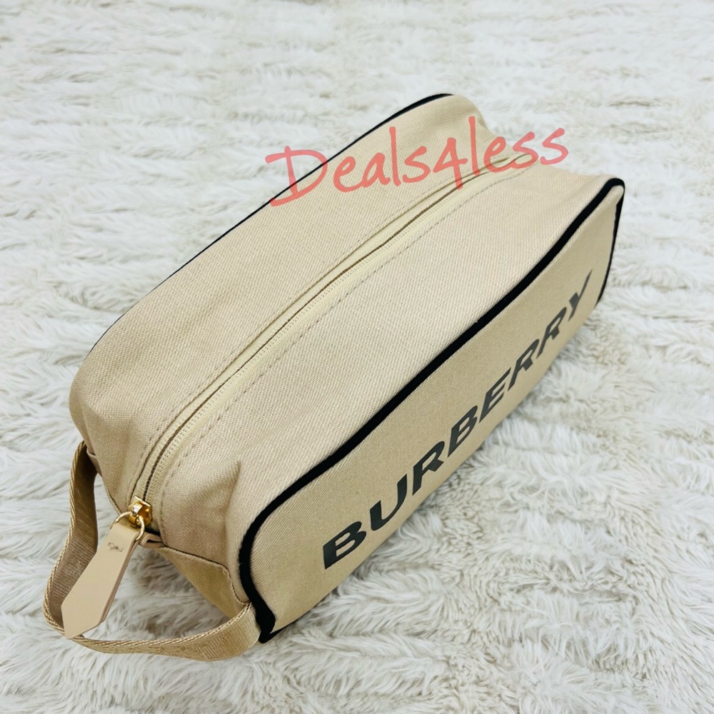 Burberry Bag Pouch Case Cosmetics Toiletry Travel Logo Handle Zippered New - Picture 3 of 12